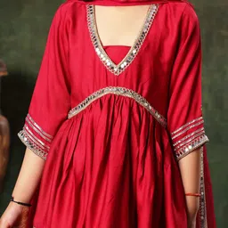 BAESD Girls Mirror Work Peplum Kurta With Dhoti Pants & Dupatta image 2