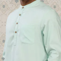Ode by House of Pataudi Green & Beige Band Collar Straight Kurta with Pyjamas image 2