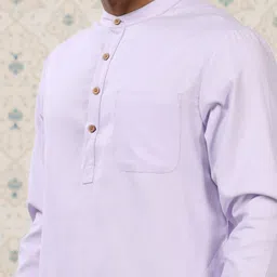 Ode by House of Pataudi Lavender & Beige Band Collar Straight Kurta with Pyjamas image 2