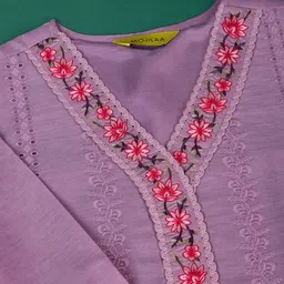 MOJILAA Embroidered Chanderi Silk Chikankari Straight Kurta with Trousers & Dupatta image 2