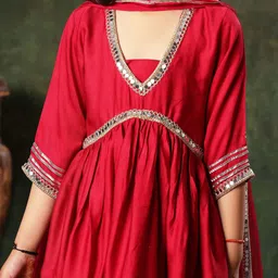 BAESD Girls Mirror Work Peplum Kurta With Dhoti Pants & Dupatta image 2