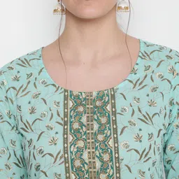 GLAM ROOTS Floral Printed Pure Cotton Kurta With Trousers &  Dupatta image 2