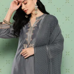 KALINI Ethnic Motifs Embroidered Kurta With Trousers & Dupatta image 2