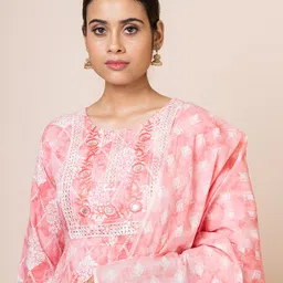 SARSO Ethnic Motifs Printed Thread Work Pure Cotton Anarkali Kurta & Trousers With Dupatta image 2