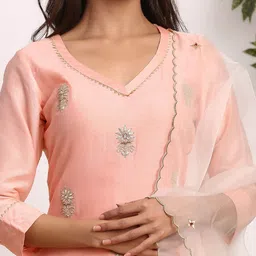GILLORI Ethnic Motifs Embroidered Gotta Patti Chanderi Silk Kurta with Palazzos image 2