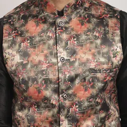 Kaifoo Straight Kurta With Churidar Floral Printed Nehru Jacket image 2