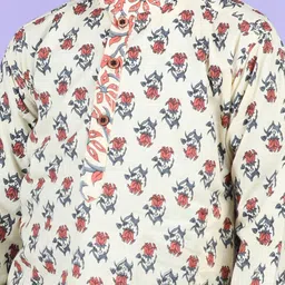 Sangria Boys White Floral Printed Pure Cotton Straight Kurta With Pyjama image 2