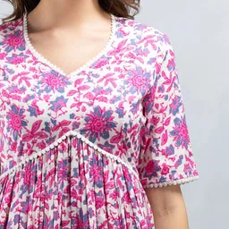 SAK JAIPUR Floral Printed Thread Work Empire Pure Cotton Kurta with Palazzos image 2