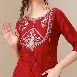 KALINI Embroidered Straight Front Slit Kurta Palazzo & Organza Dupatta Set image 2