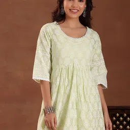 Libas Floral Embroidered Thread Work Pure Cotton A-Line Kurta Set image 2