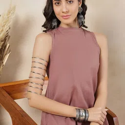 Anouk Brown Round Neck Pure Cotton Kurta With Trousers image 2