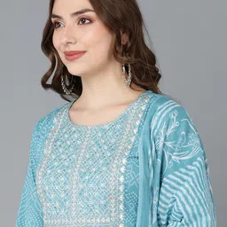 KALINI Bandhani Printed Empire Thread Work Kurta with Trousers & With Dupatta image 2