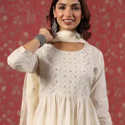 Readiprint Fashions  Floral Embroidered Pure Cotton Kurta With Trousers & Dupatta image 2