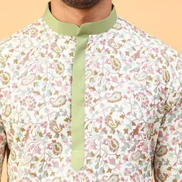 TABARD Floral Printed Mandarin Collar Pure Cotton Kurta With Churidar image 2