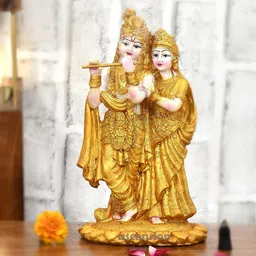 Ascension Metallic-toned & White Radha Krishna Ji Jugal Jodi Murti Showpiece image 2