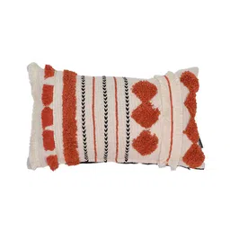 BLANC9 White & Red Tribal Vibes Embroidered Rectangle Cotton Cushion Cover image 3