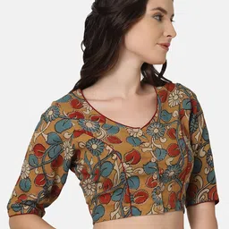 THE WEAVE TRAVELLER Kalamkari Printed Cotton Non Padded Without Lining Blouse image 3