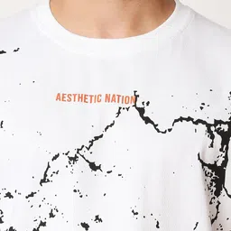 AESTHETIC NATION Men White Printed ClimaCool Cotton Oversize Marble Tshirt image 2