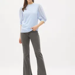 harpa Casual Puff Sleeves Self Design Women Blue Top image 5