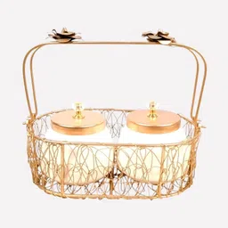 Serving Bowls with Basket | White Handicraft Containers for Kitchen & Home Decor Container Serving Set-image-9