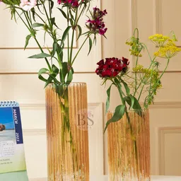 BS AMOR Brown 2 Pieces Textured Glass Vases image 2