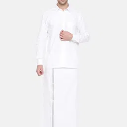 Ramraj Pack Of 2 Pure Cotton Dhotis With Gold & Silver-Toned Zari Border image 3