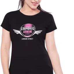 vax vax Women Graphic Print Round Neck Polycotton Black T-Shirt image 1