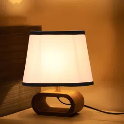 new era Multicolor cotton table lamp with Wood Natural base (7x12 inches) image 1