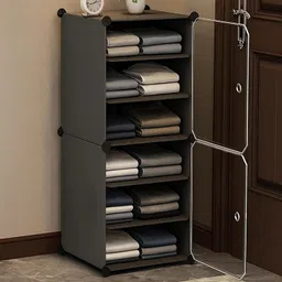 2-Door-6 Shelf Plastic almari Cupboard of clothes Storage Rack Closest Organizer PC Collapsible Wardrobe-image-27