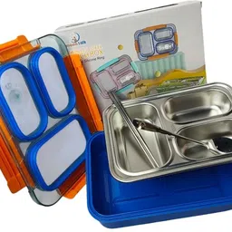 glamnjoy Stainless Steel Bento Lunch Box for Kids/School- Leak-Proof Tiffin 3 Containers Lunch Box image 2