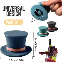 serplex Set of 3 Silicone Wine Bottle Stoppers Fun Top Hat Design Reusable Plugs Silicone Bottle Stopper image 2