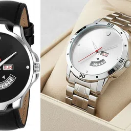kairova Sleek Matte Day-Date Watch Minimalist Multicolor Leather Strap Watch Analog Watch - For Men KRM019_MA_MOVADO DATE-white_KRM021_MVD LTHRblack-silver-picture-34