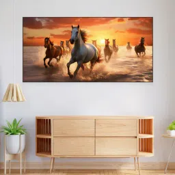 nestroots Black Canvas Framed Majestic Horses Galloping at Sunset Wall Painting(12X24 Inch)-picture-18