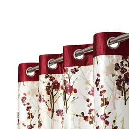 REYANSH DECOR Off White & Red 2 Pieces Floral Regular Window Curtains image 2