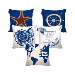 AEROHAVEN Blue & Peach-Coloured 5 Pieces Abstract Square Cushion Covers image 4