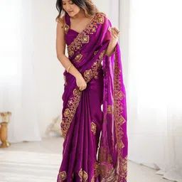 satrani Embroidered, Embellished Bollywood Chiffon Saree image 5