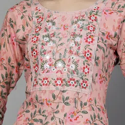 BAESD Round Neck Floral Printed Regular Thread Work Kurta Set image 2
