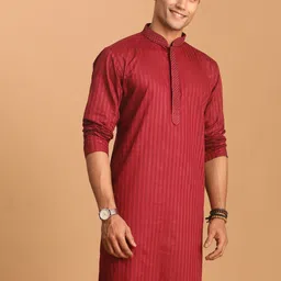 Men Striped Cotton Blend Straight Kurta-image-32