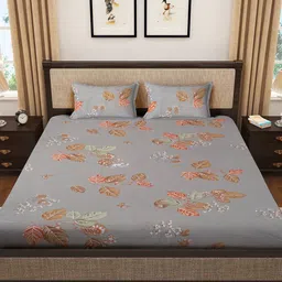 KLOTTHE Grey Printed 400 TC Pure Cotton Double King Bedsheet With 2 Pillow Covers image 4