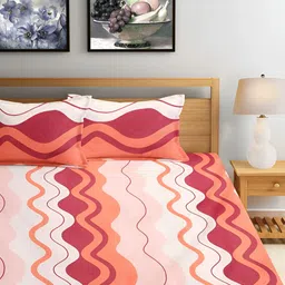 Arrabi Pink & White Striped 300 TC Fitted King Bedsheet with 2 Pillow Covers image 5