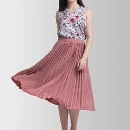 zwerlon Women Solid Flared Pink Skirt image 4