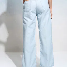tokyo talkies Women Flared Blue Cotton Blend Trousers image 2