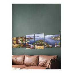 art street Stretched Canvas Painting Abstract Seaside House with Garden for Home Decor image 3