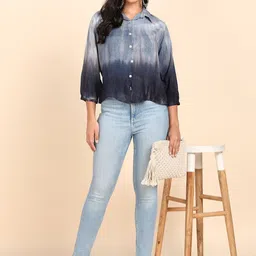 maaesa Women Regular Fit Dyed/Ombre Spread Collar Casual Shirt image 4