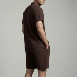 leriya fashion Men Night Suit Set Brown Solid image 2