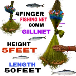 mondal store 4 Finger Fishing Net 80mm Gillnet with Float Rubber, 5ft Height 50ft Length Fishing Net-picture-14