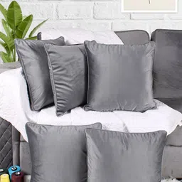 STITCHNEST Grey 5 Pieces Velvet Square Cushion Covers-image-49