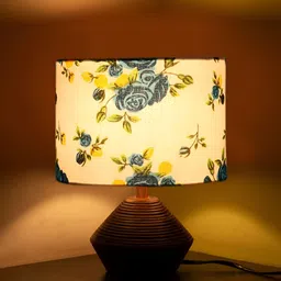 Devansh White & Blue Wooden Contemporary Cylindrical Shaped Table Lamp image 3