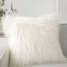TANLOOMS Cream-Coloured 2 Pieces Quirky Fur Square Cushion Covers image 4