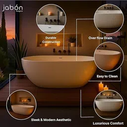 jabon bagno SATURN PRO Freestanding Bathtub 150 cm – White Glossy Acrylic SATURN PRO Freestanding Bathtub 150 cm – White Glossy Acrylic Soaking Tub with Overflow Drain, Brass Pop-Up Waste & Waste Pipe, 6-Layer Reinforced Standalone Bath Tub Free-standing Bathtub image 3